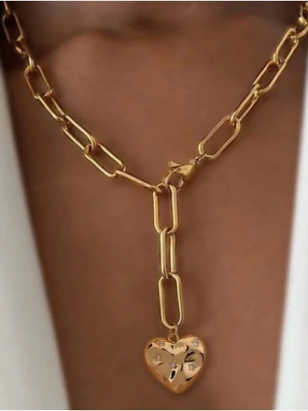 Gold Heart Pendant Paperclip Chain Necklace - Women Jewelry
